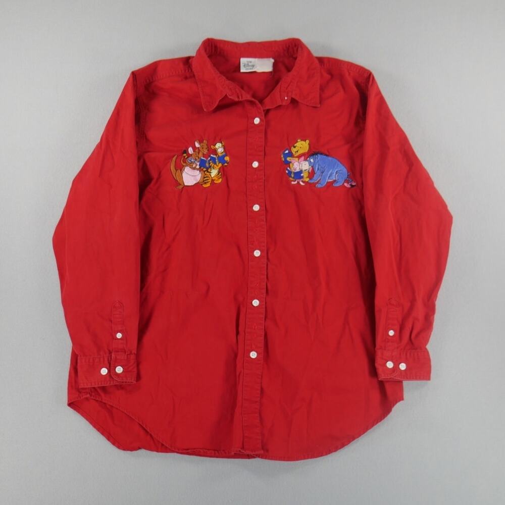 Vintage 90s Disney Winnie The Pooh Cast Red Dress Shirt Womens Size (XL)